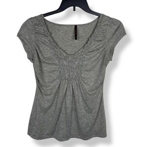 Vintage Y2K 2000s  Babydoll Top Womens Size XL‎ Gray Smocked Ruched Made in USA